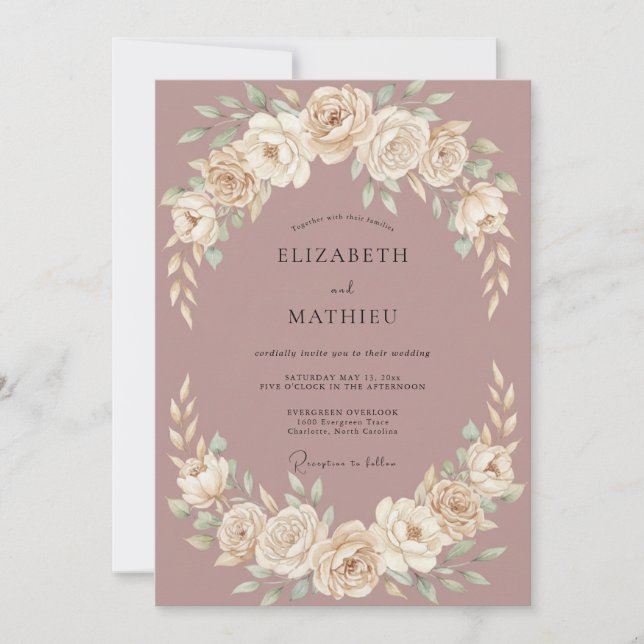 Mauve Romantic Floral Arch Wedding Invitation (Front)