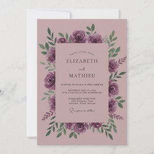 Mauve Romantic Floral Swirl Wedding Invitation