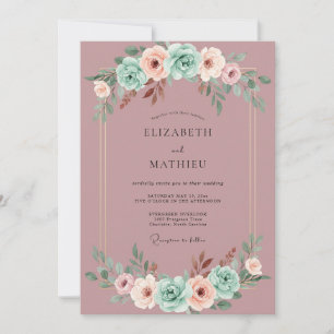Mauve Romantic Mint Botanical Wedding Invitation
