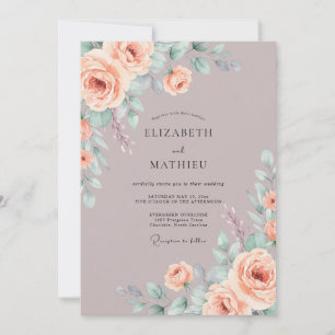Mauve Romantic Rose Wedding Invitation