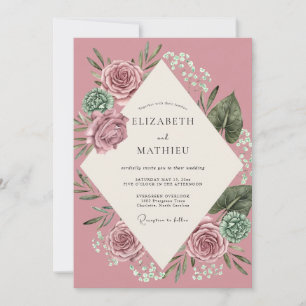 Mauve Rose Bouquet Wedding Invitation