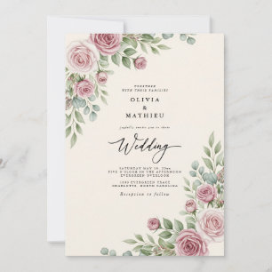 Mauve Rose Elegant Watercolor Wedding Invitation