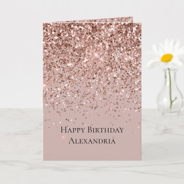 Mauve Rose Gold Glitter Sparkle Card (Small Plant)