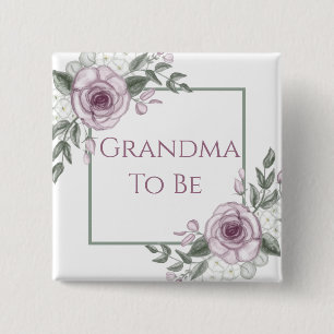 Mauve Roses, Grandma to be, Baby Shower  15 Cm Square Badge