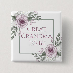 Mauve Roses, Great Grandma to be, Baby Shower 15 Cm Square Badge