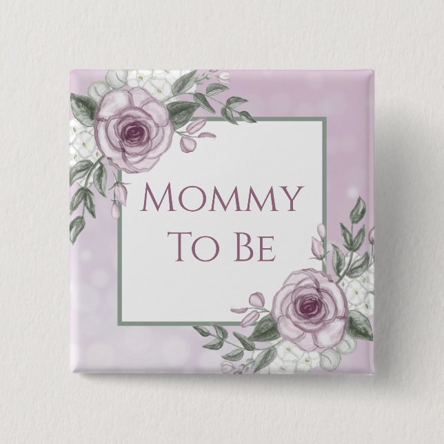 Mauve Roses, Mummy to be, Baby Shower Button (Front)