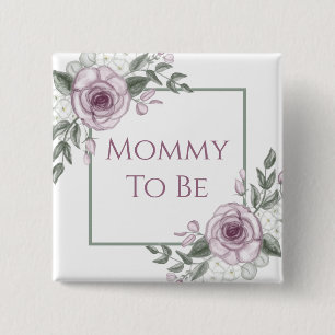 Mauve Roses, Mummy to be, Baby Shower Button