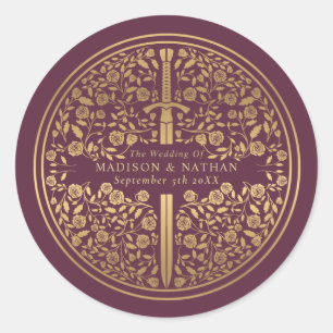 Mauve Royal Mediaeval Sword Wedding Classic Round Sticker