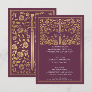 Mauve Royal Mediaeval Sword Wedding Details Enclosure Card