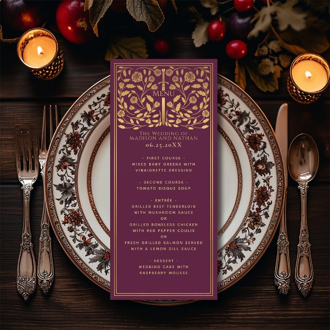Mauve Royal Mediaeval Sword Wedding Flat Menu (Creator Uploaded)