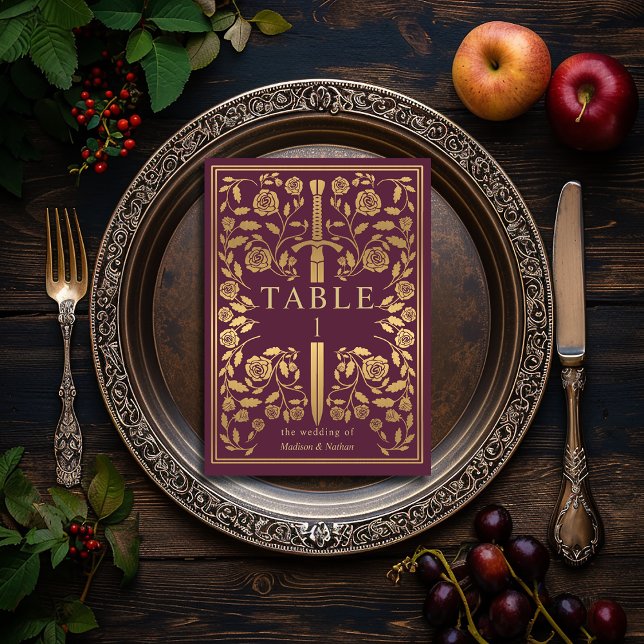 Mauve Royal Mediaeval Sword Wedding Table Number (Creator Uploaded)