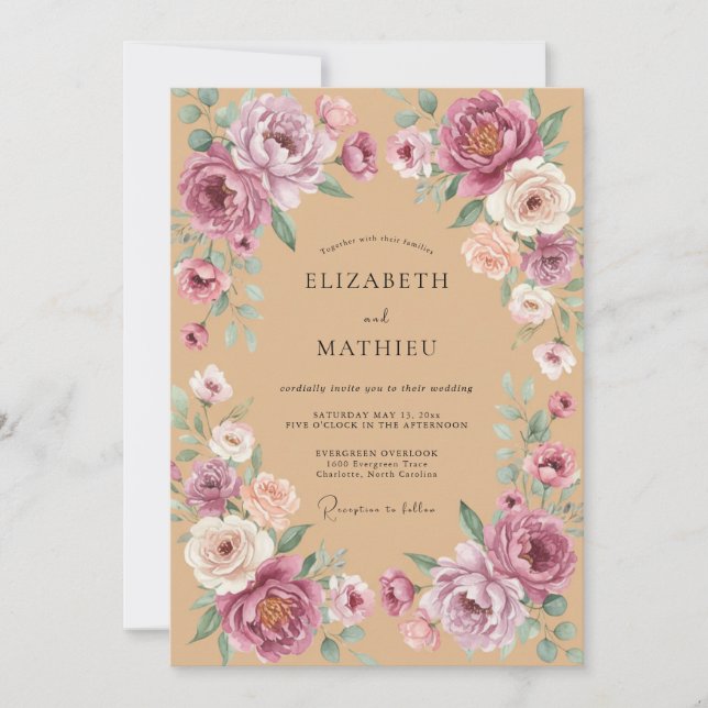 Mauve Rustic Bohemian Wedding Invitation (Front)