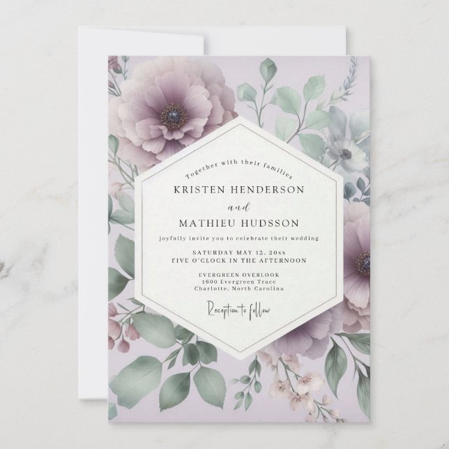 Mauve Sage Ethereal Wedding Invitation (Front)