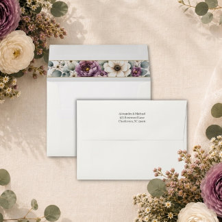 Mauve & Sage Floral Wedding Envelope