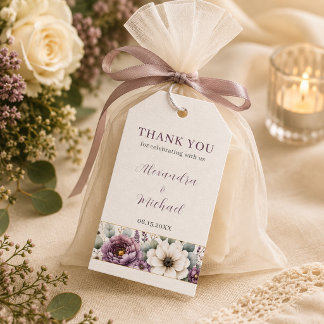 Mauve & Sage Floral Wedding Favour Tag