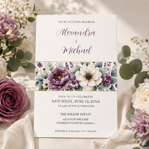 Mauve & Sage Floral Wedding Invitation