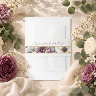 Mauve & Sage Floral Wedding Invitation Belly Band