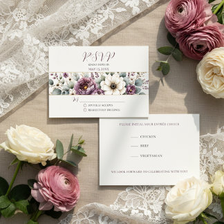 Mauve & Sage Floral Wedding RSVP Card