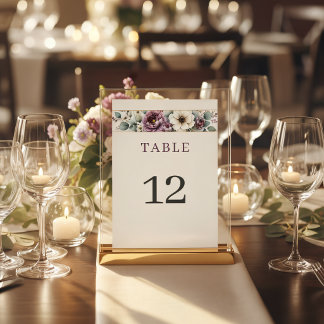 Mauve & Sage Floral Wedding Table Number
