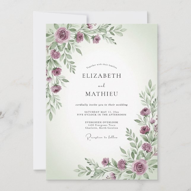 Mauve Sage Tranquil Spring Wedding Invitation (Front)