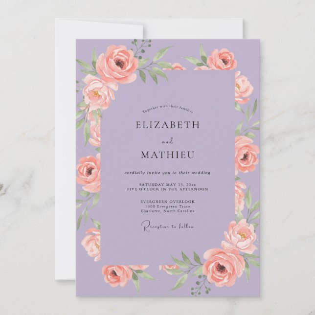 Mauve Salmon Ranunculus Eucalyptus Wedding Invitation (Front)
