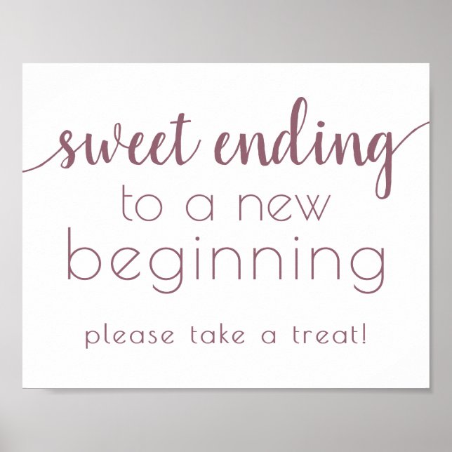 Mauve Script | Dusty Pink Rose Sweet Dessert Sign (Front)