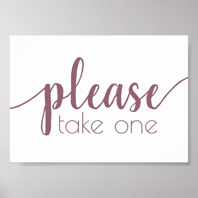 Mauve Script | Dusty Pink Rose Take One Table Sign (Front)