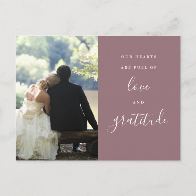 Mauve Script Photo Wedding Thank You Postcard (Front)