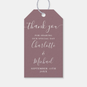 Mauve Script Thank You Wedding Favour Gift Tags
