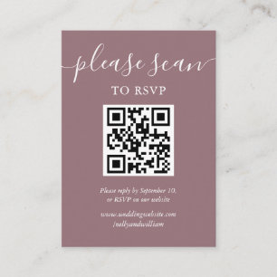 Mauve Script Wedding RSVP QR Code Photo Enclosure Card