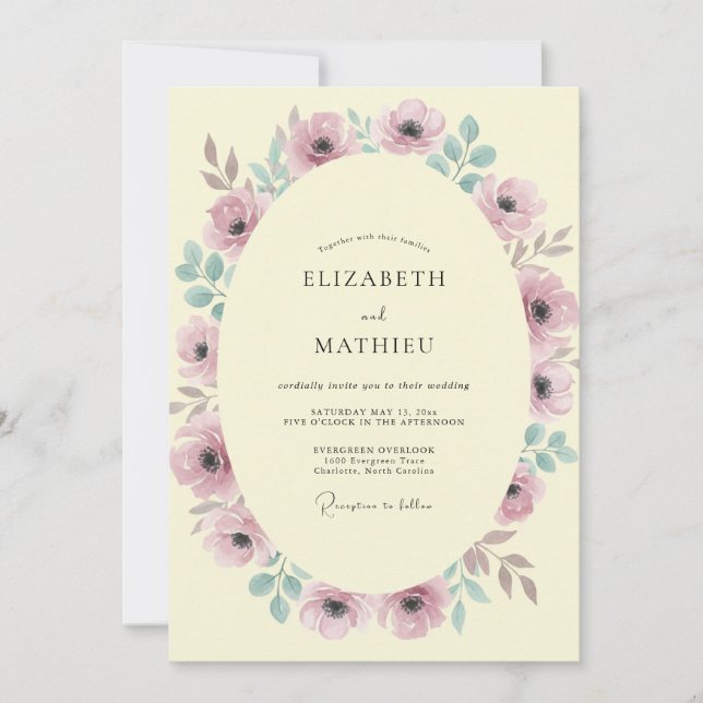 Mauve Seafoam Wreath Wedding Invitation (Front)