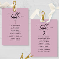 Mauve Seating Plan Cards with Guest Names 