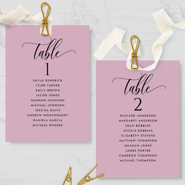 Mauve Seating Plan Cards with Guest Names  (Creator Uploaded)