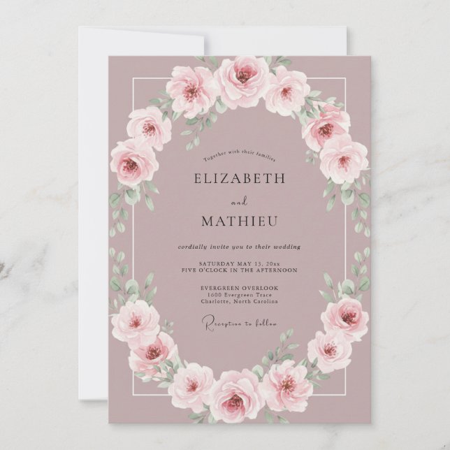Mauve Serene Floral Spring Wedding Invitation (Front)