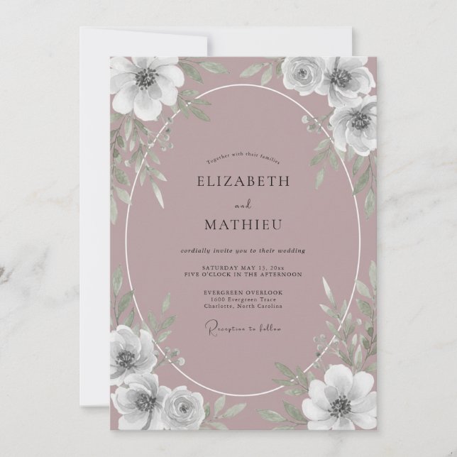 Mauve Serene Vintage Wedding Invitation (Front)