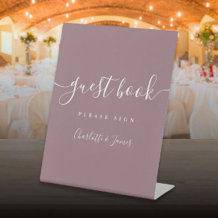 Mauve Signature Script Guest Book Pedestal Sign