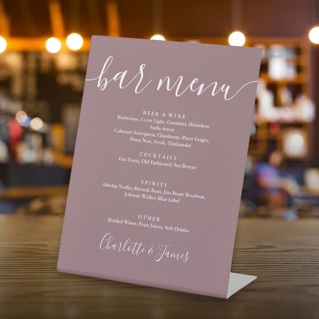 Mauve Signature Script Wedding Bar Menu Pedestal Sign (Mauve Signature Script Wedding Bar Menu Pedestal Sign)