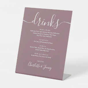 Mauve Signature Script Wedding Drinks Menu Pedestal Sign