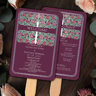 Mauve Silver Floral Sword Royal Wedding Program Hand Fan