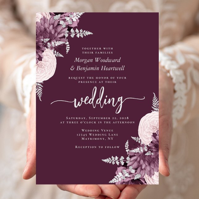 Mauve Silver Floral Wedding Invitation (Creator Uploaded)