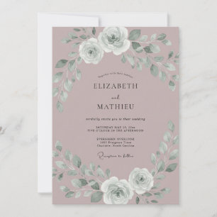 Mauve Silver Rose Romantic Wedding Invitation