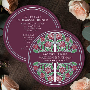 Mauve Silver Sword Royal Wedding Rehearsal  Invitation