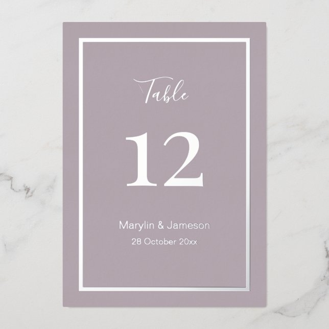 Mauve Simple Minimalist Wedding Table Numbers (Front)