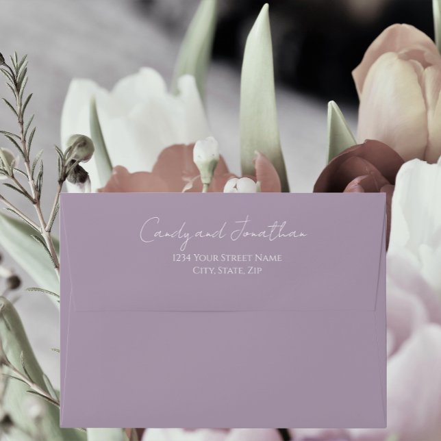 Mauve Simple Style Modern Script Wedding Envelope (In Situ Flowers)