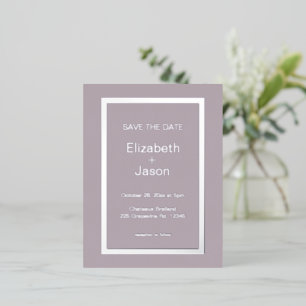 Mauve  Simple Wedding Save The Date Silver   Foil Invitation Postcard