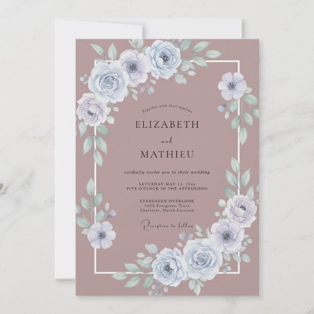 Mauve Slate Peony Wedding Invitation (Front)