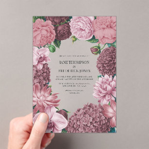 Mauve Smoke, Dusty Peony & Rosewater Clay Wedding Acrylic Invitations