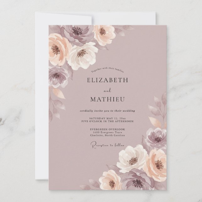 Mauve Soft Botanical Wedding Invitation (Front)
