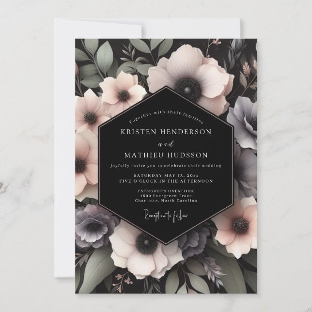 Mauve Somber Bloom Wedding Invitation (Front)