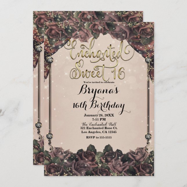 Mauve Spice Roses Glitter Sparkle Sweet 16 16th  Invitation (Front/Back)